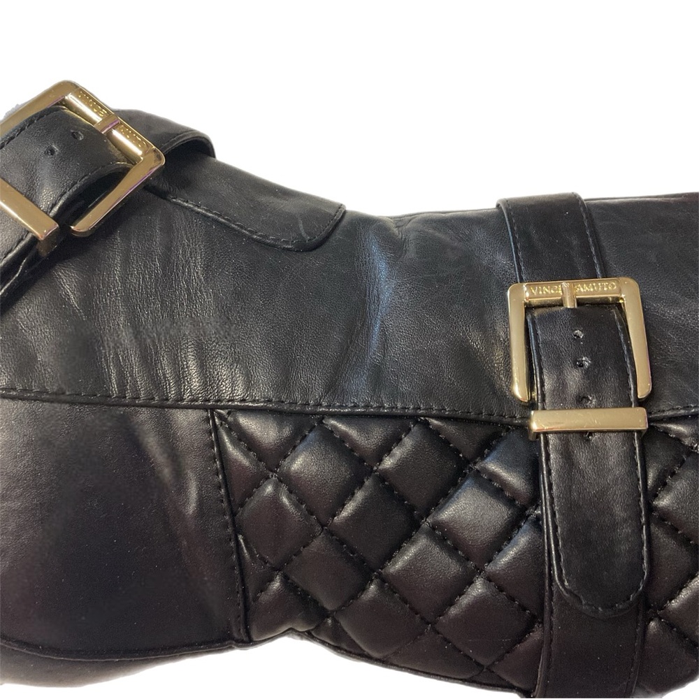 VINCE CAMUTO Wilamena Black Leather Goldtone Buckle Quilted Mid Calf Boot 5.5M - Picture 9 of 15